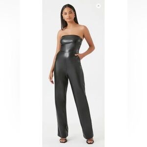 Faux Leather Jumpsuit Black Small With Pockets New Without Tags